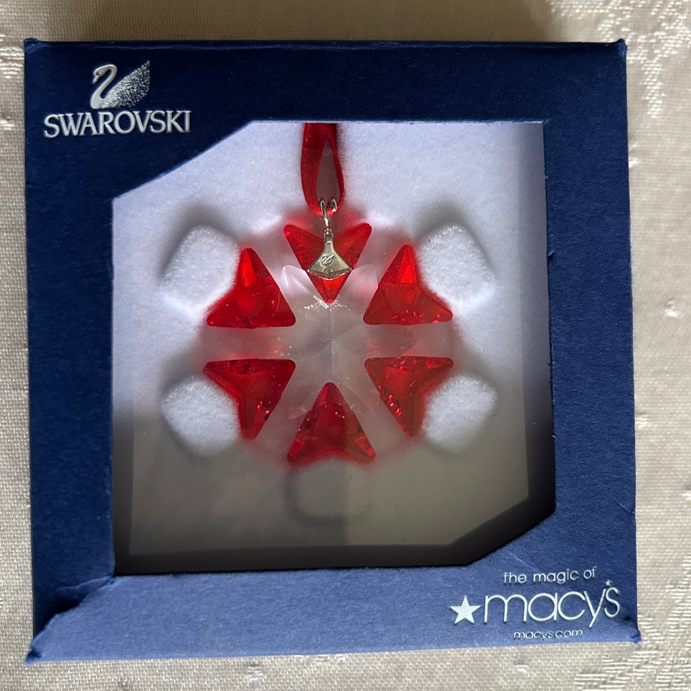 Swarovski Red and Clear Crystal Snowflake Ornament Macys Exclusive